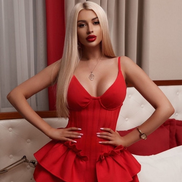 WOMEN RUFFLES BANDAGE DRESS V NECK PARTY DRESSES - Picture 7 of 7